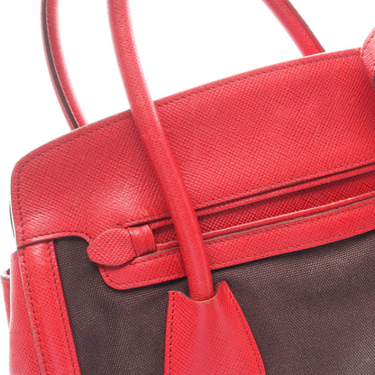 CANAPA+SAFFIANO 2WAY ハンドバッグ キャンバス サフィアーノレザー ブラック レッド プラダ バッグ PRADA