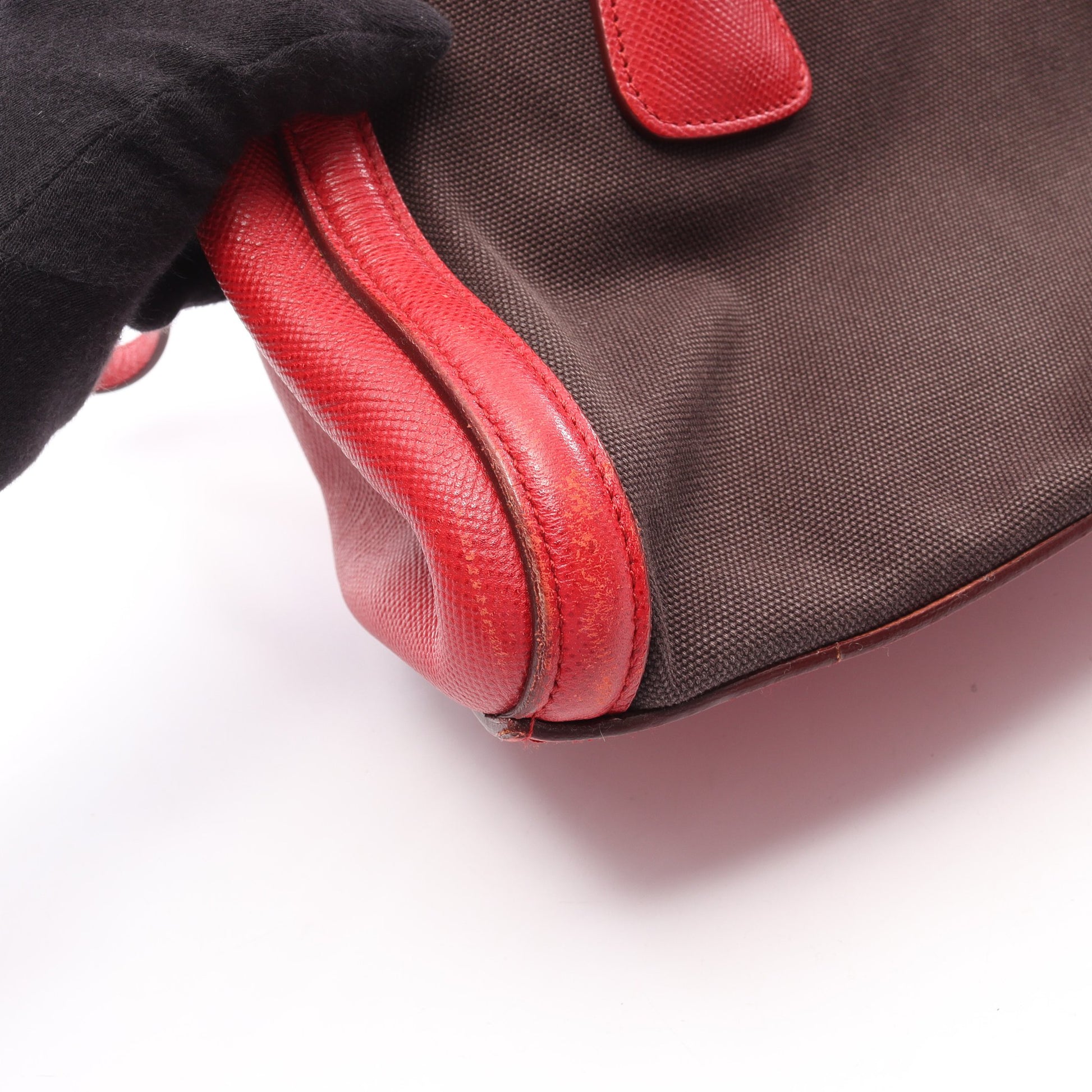 CANAPA+SAFFIANO 2WAY ハンドバッグ キャンバス サフィアーノレザー ブラック レッド プラダ バッグ PRADA