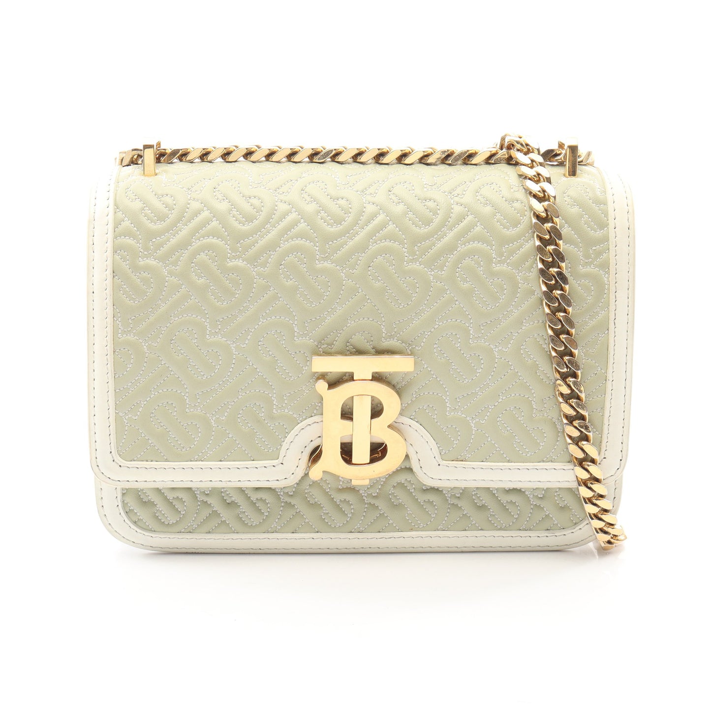 TB キルティングモノグラム チェーンショルダーバッグ レザー ライトグリーン ホワイト バーバリー バッグ BURBERRY