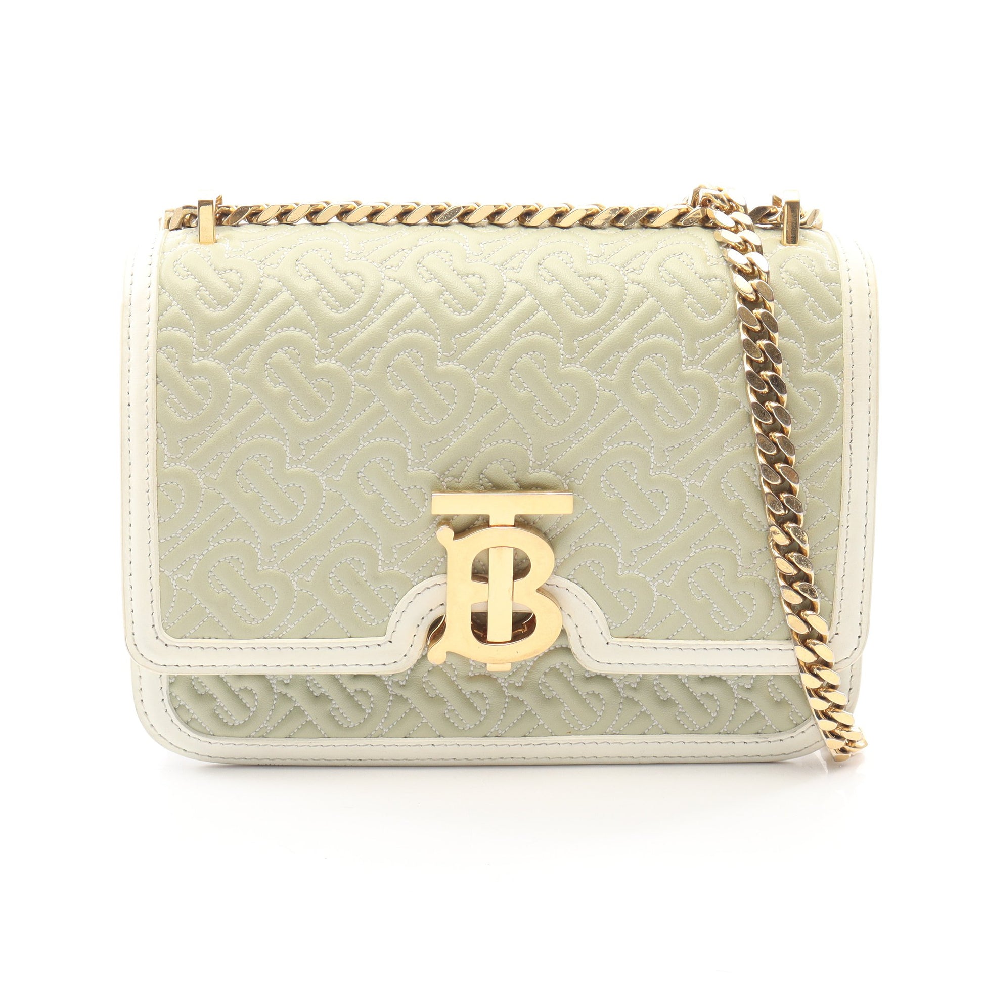 TB キルティングモノグラム チェーンショルダーバッグ レザー ライトグリーン ホワイト バーバリー バッグ BURBERRY