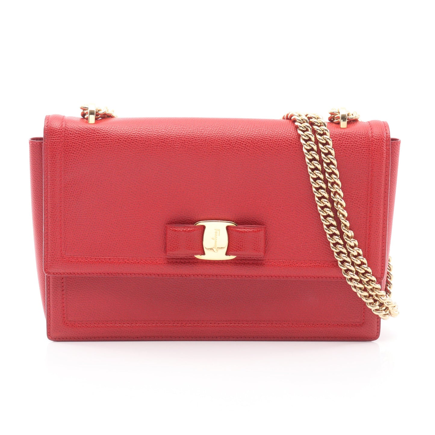 ヴァラリボン チェーンショルダーバッグ レザー レッド サルヴァトーレフェラガモ バッグ Salvatore Ferragamo