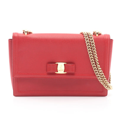 ヴァラリボン チェーンショルダーバッグ レザー レッド サルヴァトーレフェラガモ バッグ Salvatore Ferragamo