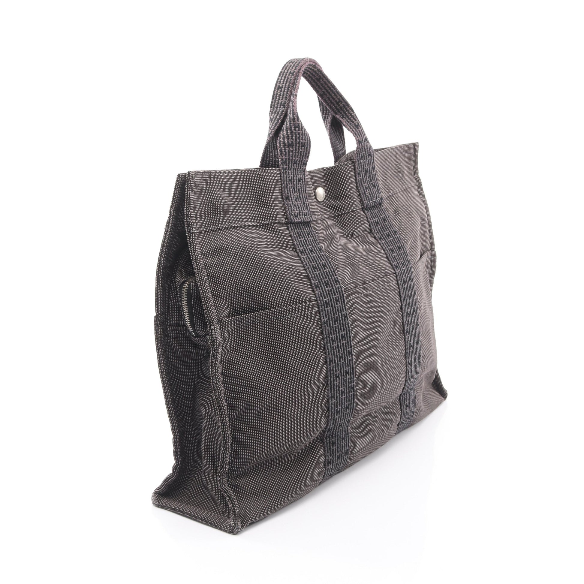 エールラインMM ハンドバッグ トートバッグ ナイロンキャンバス グレー シルバー金具 エルメス バッグ HERMES
