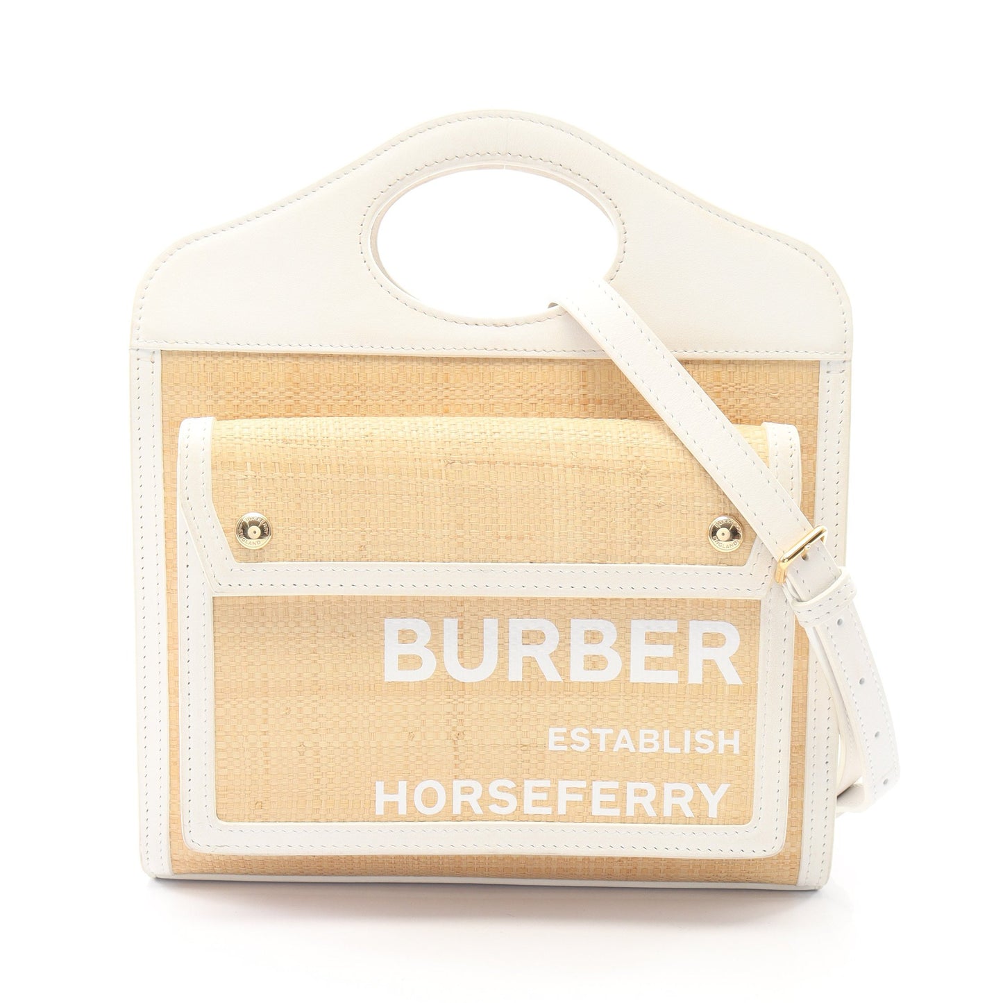 ミニ ポケットバッグ ハンドバッグ ラフィア レザー ベージュ ホワイト バーバリー バッグ BURBERRY