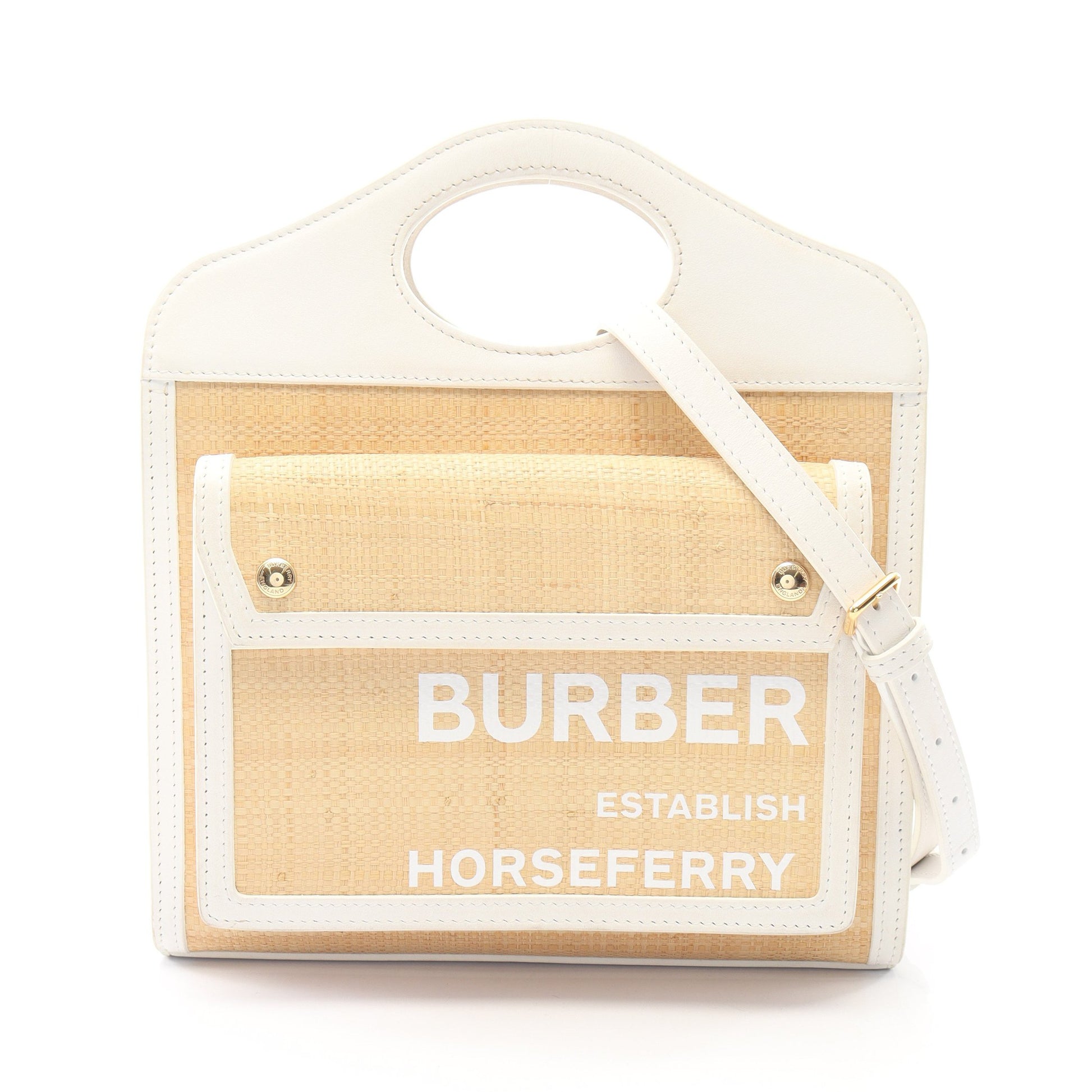 ミニ ポケットバッグ ハンドバッグ ラフィア レザー ベージュ ホワイト バーバリー バッグ BURBERRY