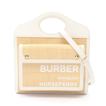 ミニ ポケットバッグ ハンドバッグ ラフィア レザー ベージュ ホワイト バーバリー バッグ BURBERRY