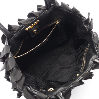 フリル ハンドバッグ ナイロン エナメルレザー ブラック プラダ バッグ PRADA