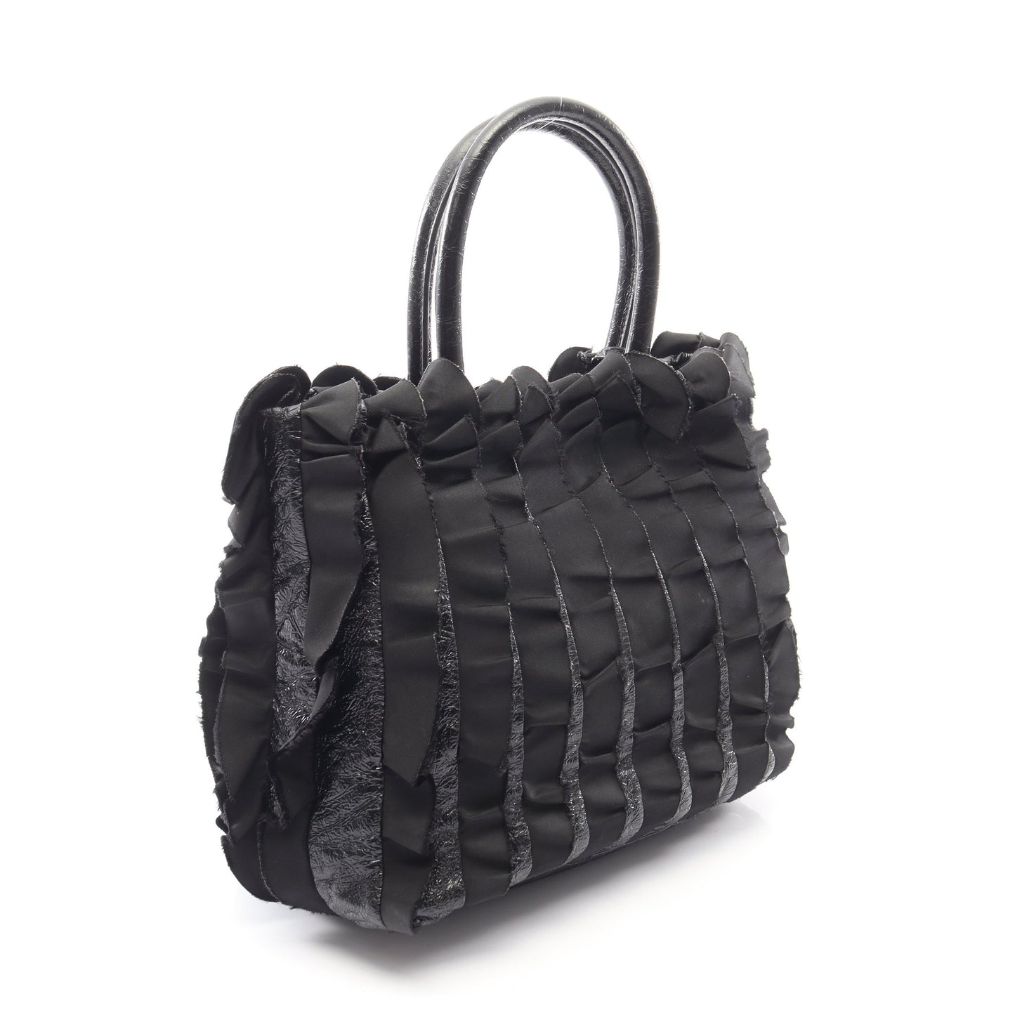 フリル ハンドバッグ ナイロン エナメルレザー ブラック プラダ バッグ PRADA