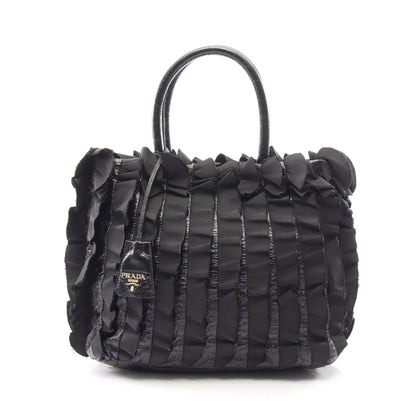 フリル ハンドバッグ ナイロン エナメルレザー ブラック プラダ バッグ PRADA