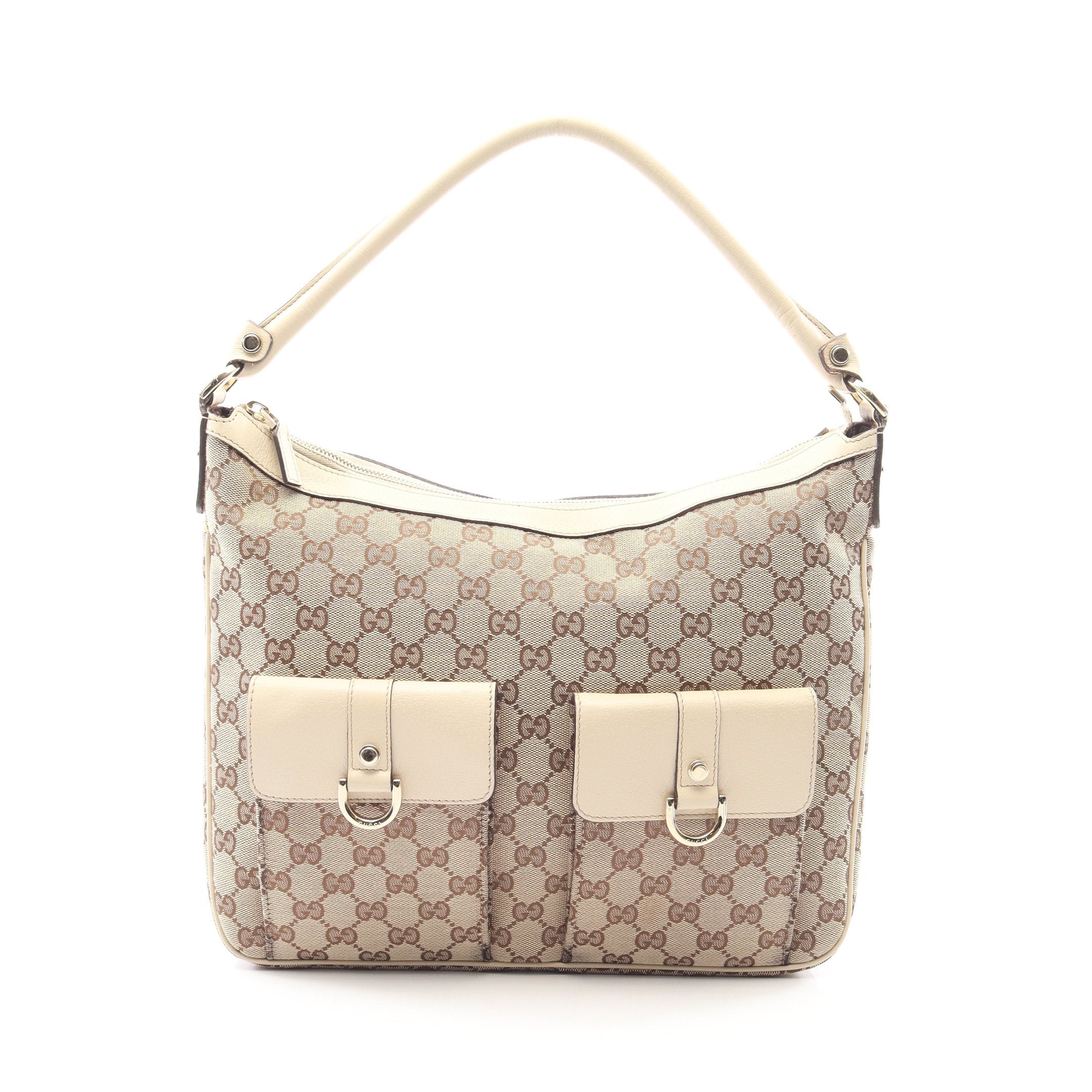 GUCCI グッチ ショルダーバッグ GGキャンバス × シボレザー アイボリー ワンショルダーバッグ キャンバス レザー ベージュ アイボリー グッチ