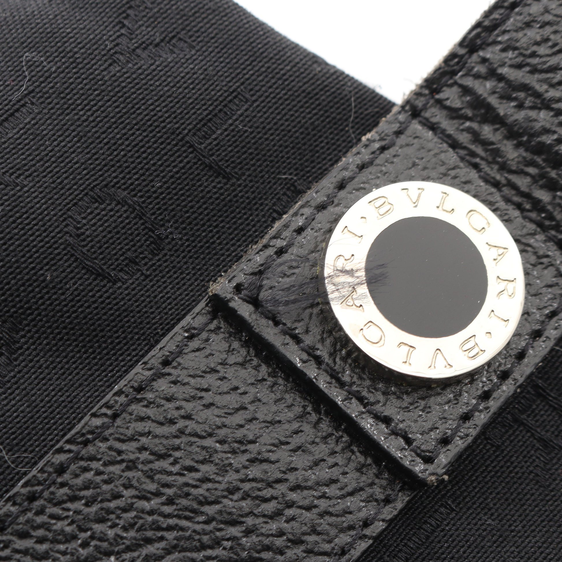 ロゴマニア ハンドバッグ キャンバス レザー ブラック ブルガリ バッグ BVLGARI