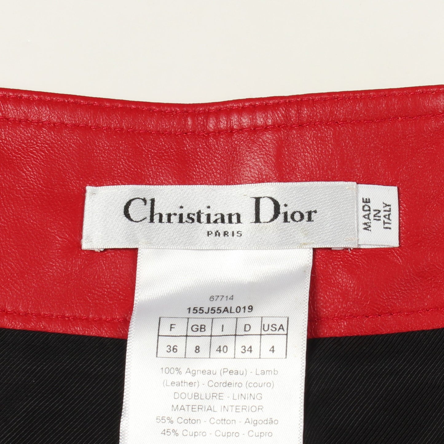 ジップ スカート レザー レッド クリスチャンディオール ボトムス Christian Dior