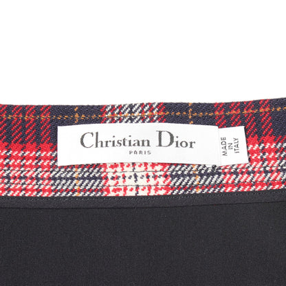 CDロゴボタン タータンチェック ラップスカート ウール レッド ネイビー クリスチャンディオール ボトムス Christian Dior