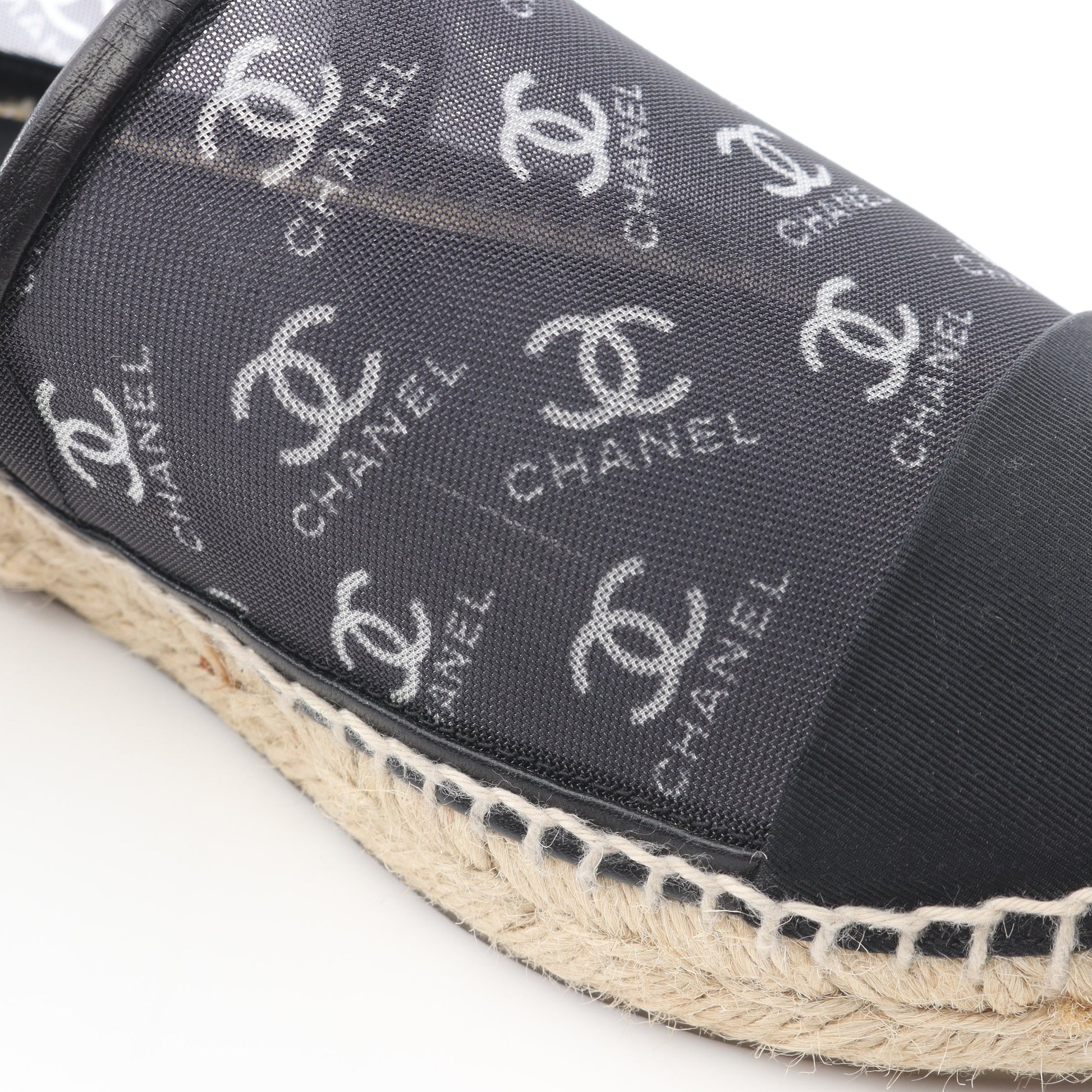ココマーク エスパドリーユ メッシュ スリッポン フラットシューズ ファブリック ブラック シャネル シューズ CHANEL