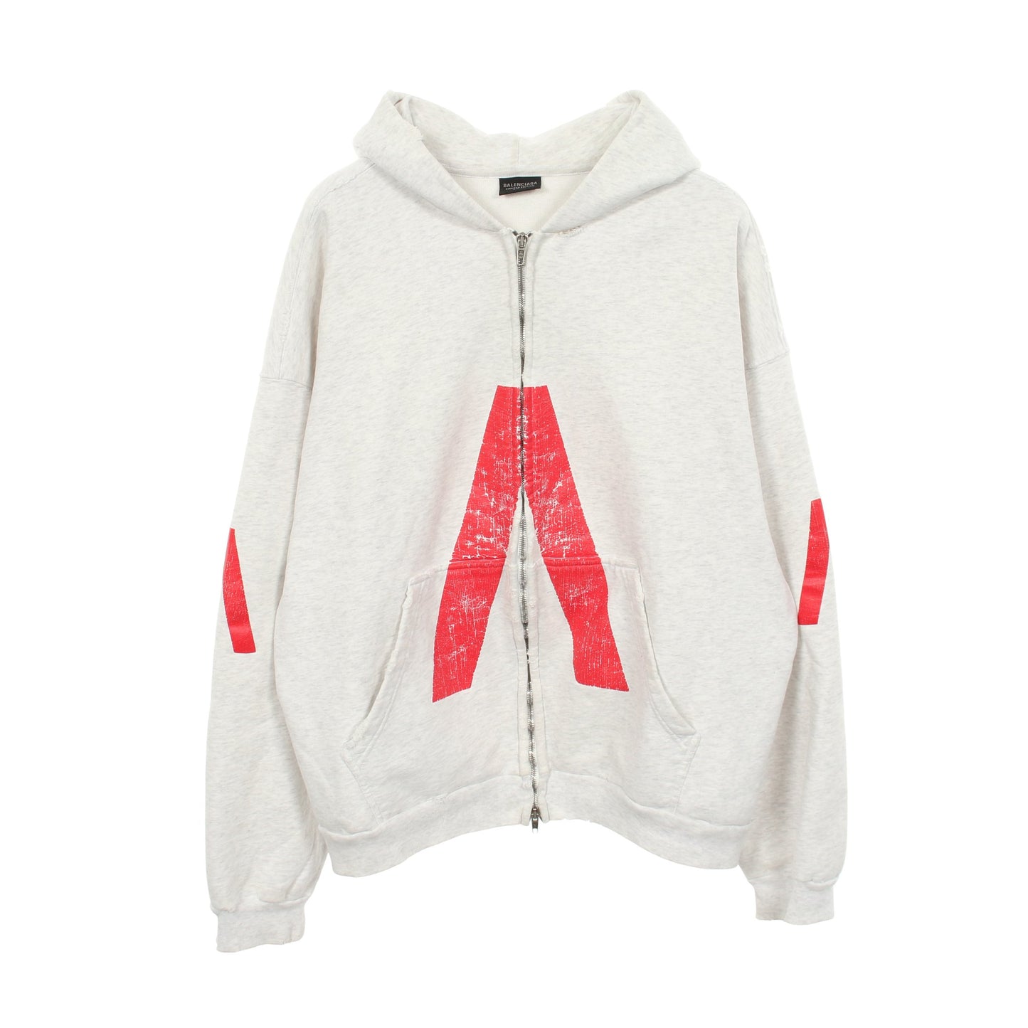 アーカイブロゴ ダメージ加工 ジップアップパーカー コットン ライトグレー バレンシアガライセンス トップス BALENCIAGA