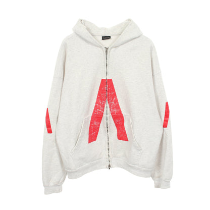 アーカイブロゴ ダメージ加工 ジップアップパーカー コットン ライトグレー バレンシアガライセンス トップス BALENCIAGA