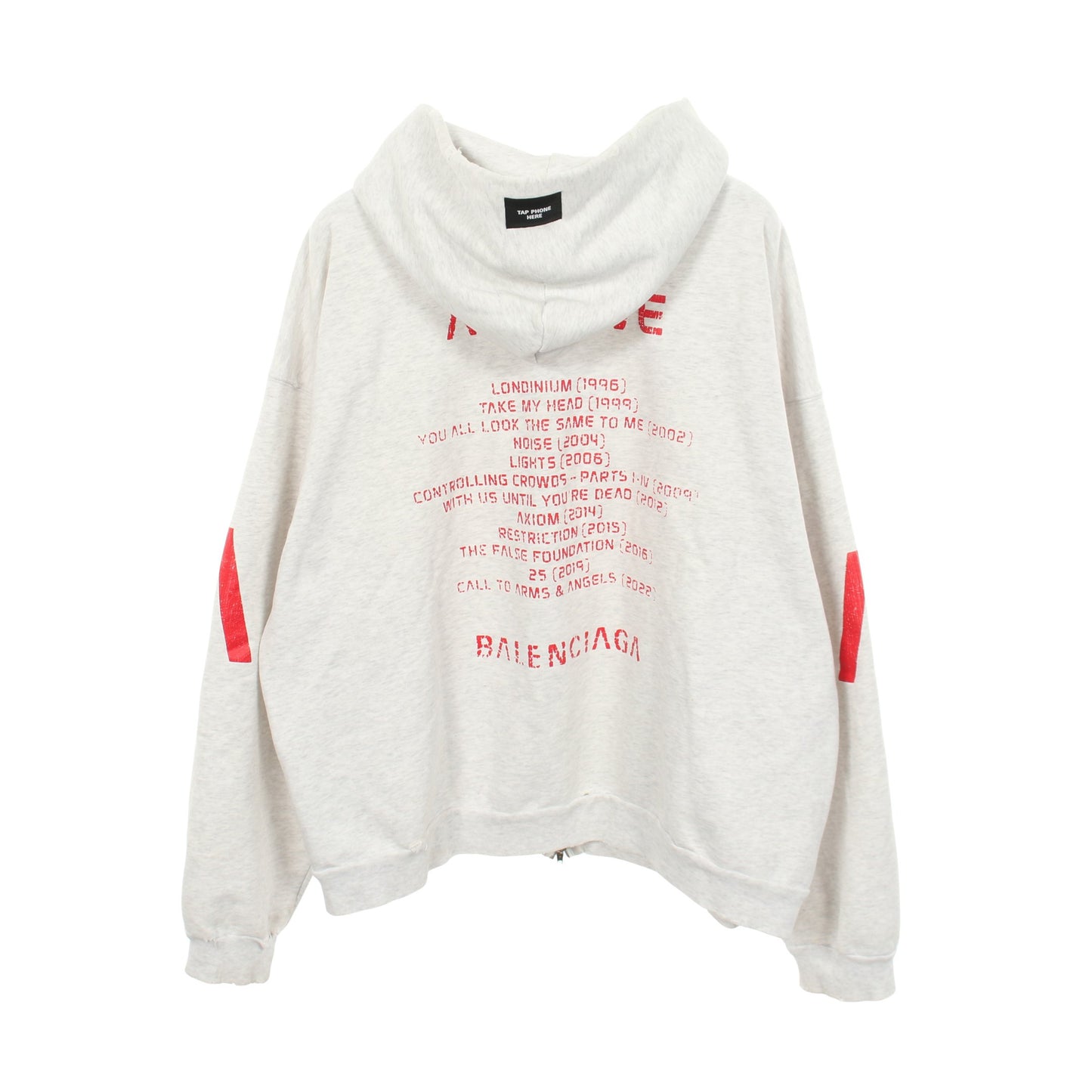 アーカイブロゴ ダメージ加工 ジップアップパーカー コットン ライトグレー バレンシアガライセンス トップス BALENCIAGA