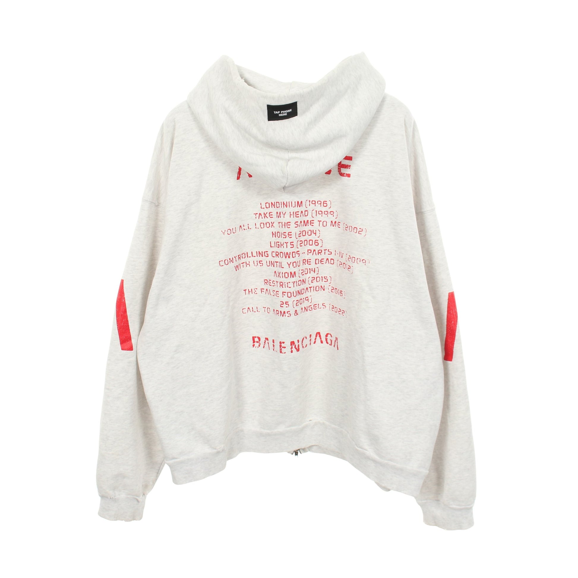 アーカイブロゴ ダメージ加工 ジップアップパーカー コットン ライトグレー バレンシアガライセンス トップス BALENCIAGA