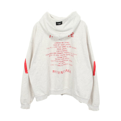アーカイブロゴ ダメージ加工 ジップアップパーカー コットン ライトグレー バレンシアガライセンス トップス BALENCIAGA