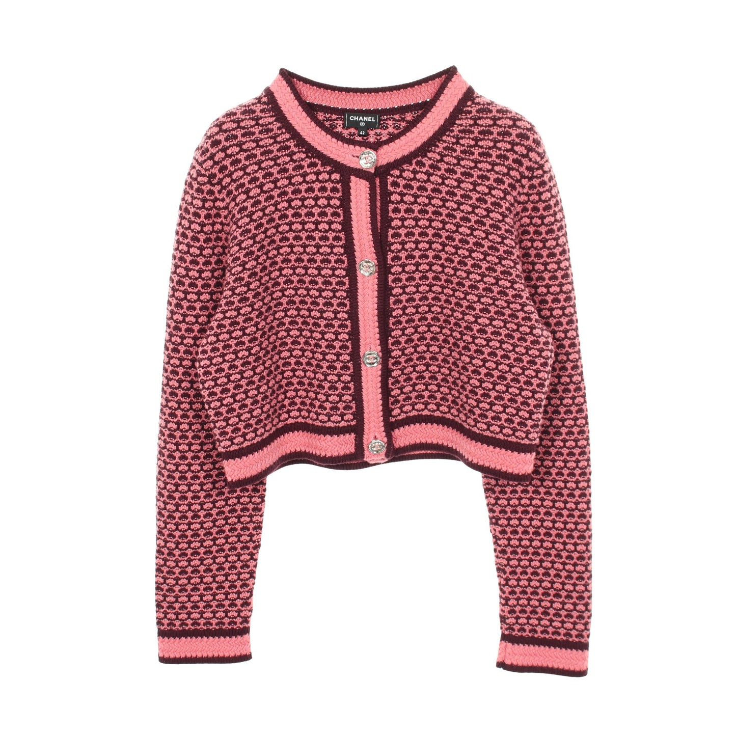 ココマークボタン クロップドカーディガン カーディガン カシミヤ ピンク ボルドー シャネル トップス CHANEL
