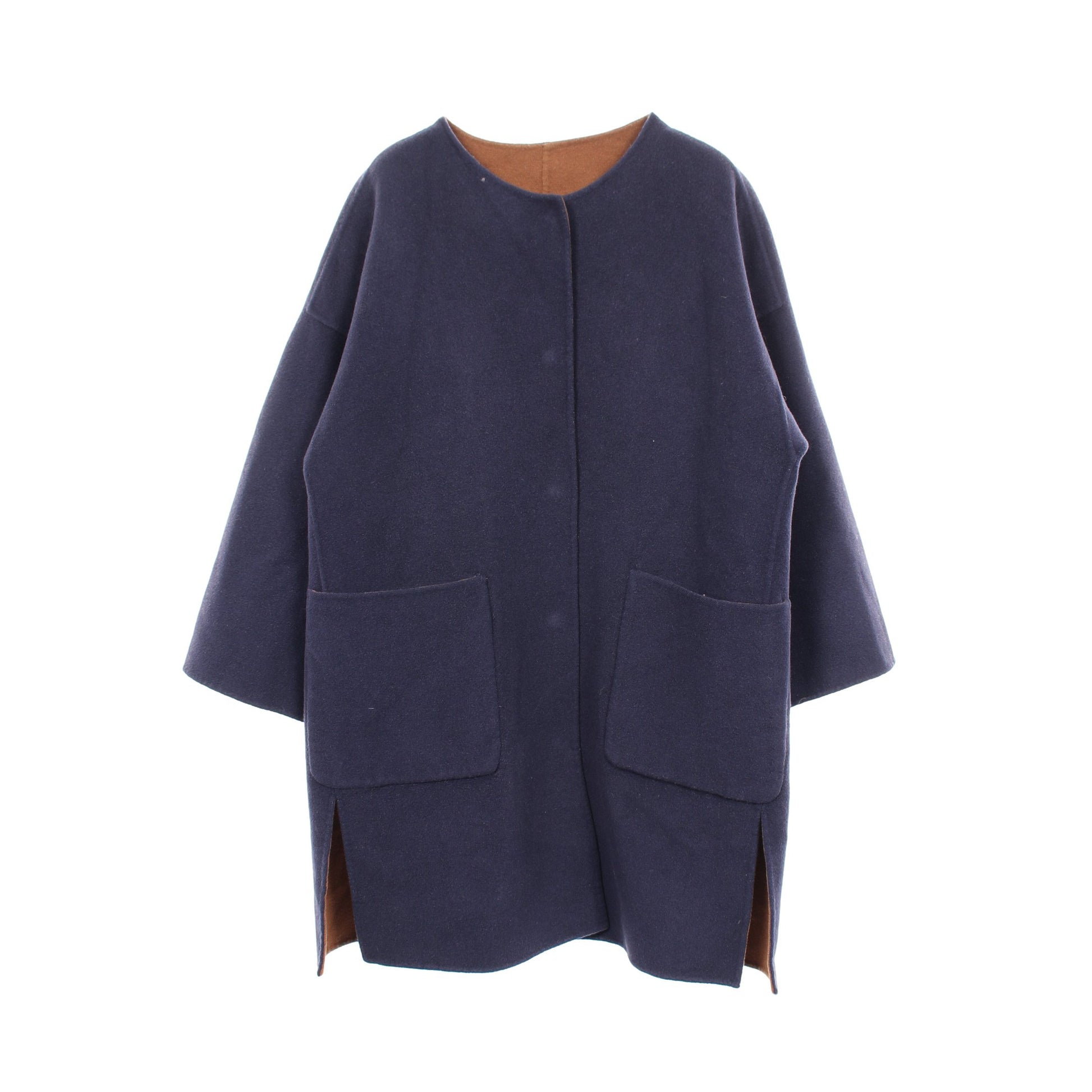 ノーカラー リバーシブル コート ウール ネイビー ライトブラウン マックスマーラウィークエンド アウター Max Mara Weekend