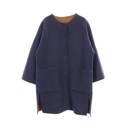 ノーカラー リバーシブル コート ウール ネイビー ライトブラウン マックスマーラウィークエンド アウター Max Mara Weekend