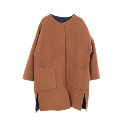 ノーカラー リバーシブル コート ウール ネイビー ライトブラウン マックスマーラウィークエンド アウター Max Mara Weekend