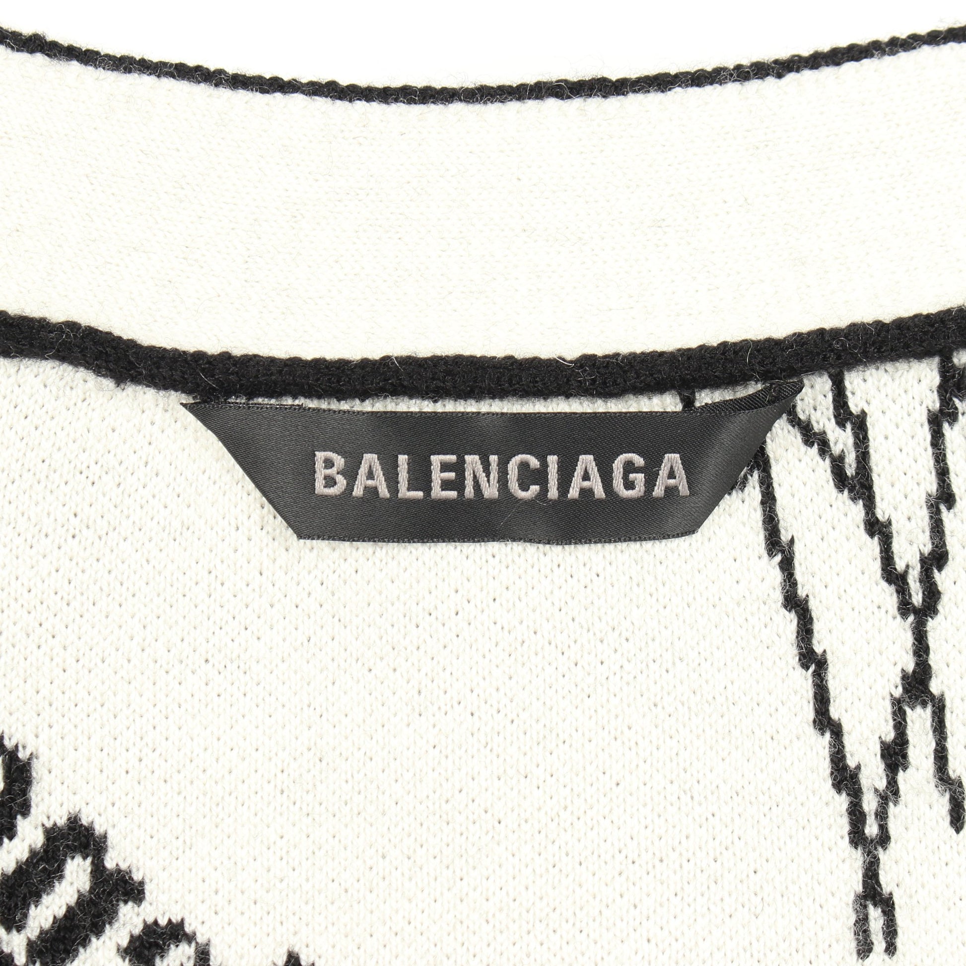 ロゴ 総柄 Vネック ニット カーディガン ウール ブラック ホワイト バレンシアガ トップス BALENCIAGA