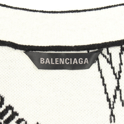 ロゴ 総柄 Vネック ニット カーディガン ウール ブラック ホワイト バレンシアガ トップス BALENCIAGA