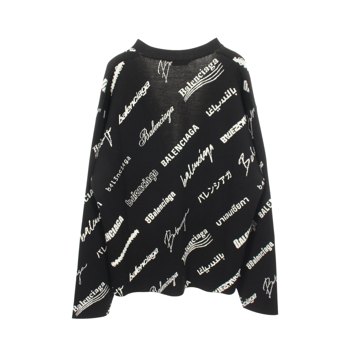 ロゴ 総柄 Vネック ニット カーディガン ウール ブラック ホワイト バレンシアガ トップス BALENCIAGA