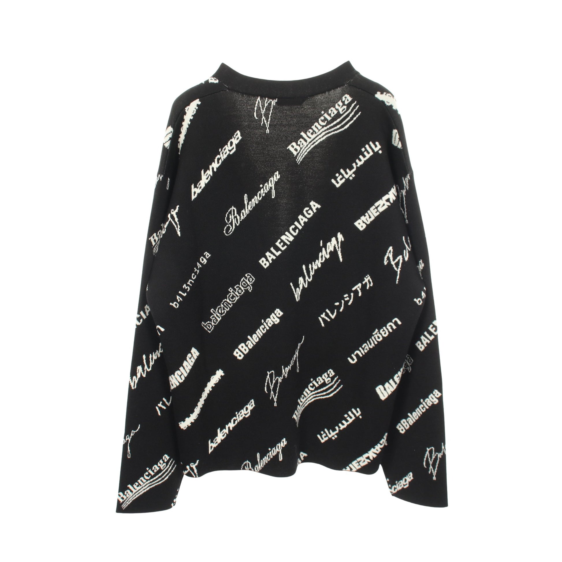 ロゴ 総柄 Vネック ニット カーディガン ウール ブラック ホワイト バレンシアガ トップス BALENCIAGA