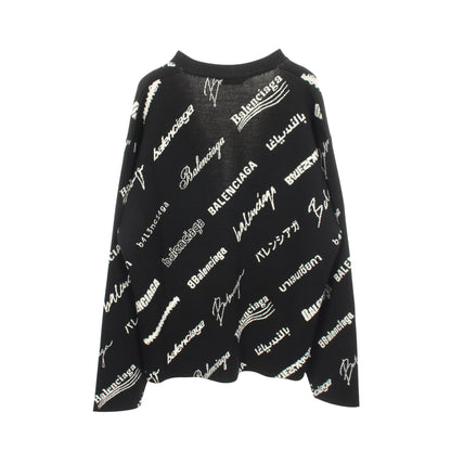 ロゴ 総柄 Vネック ニット カーディガン ウール ブラック ホワイト バレンシアガ トップス BALENCIAGA