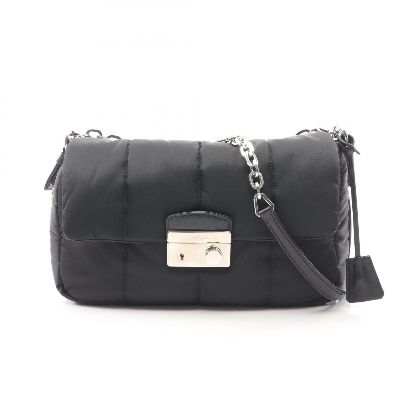 TESSUTO BOMBER チェーンショルダーバッグ ナイロン レザー ブラック プラダ バッグ PRADA