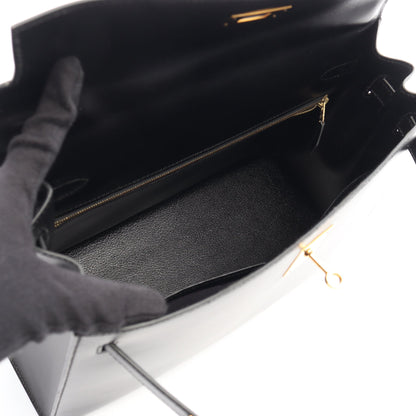 ケリー32 外縫い 2WAY ハンドバッグ ボックスカーフ ブラック ゴールド金具 ○Y刻印 エルメス バッグ HERMES