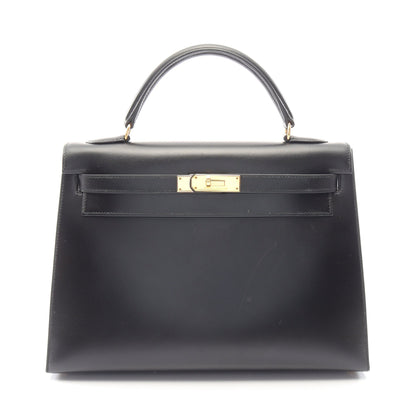 ケリー32 外縫い 2WAY ハンドバッグ ボックスカーフ ブラック ゴールド金具 ○Y刻印 エルメス バッグ HERMES