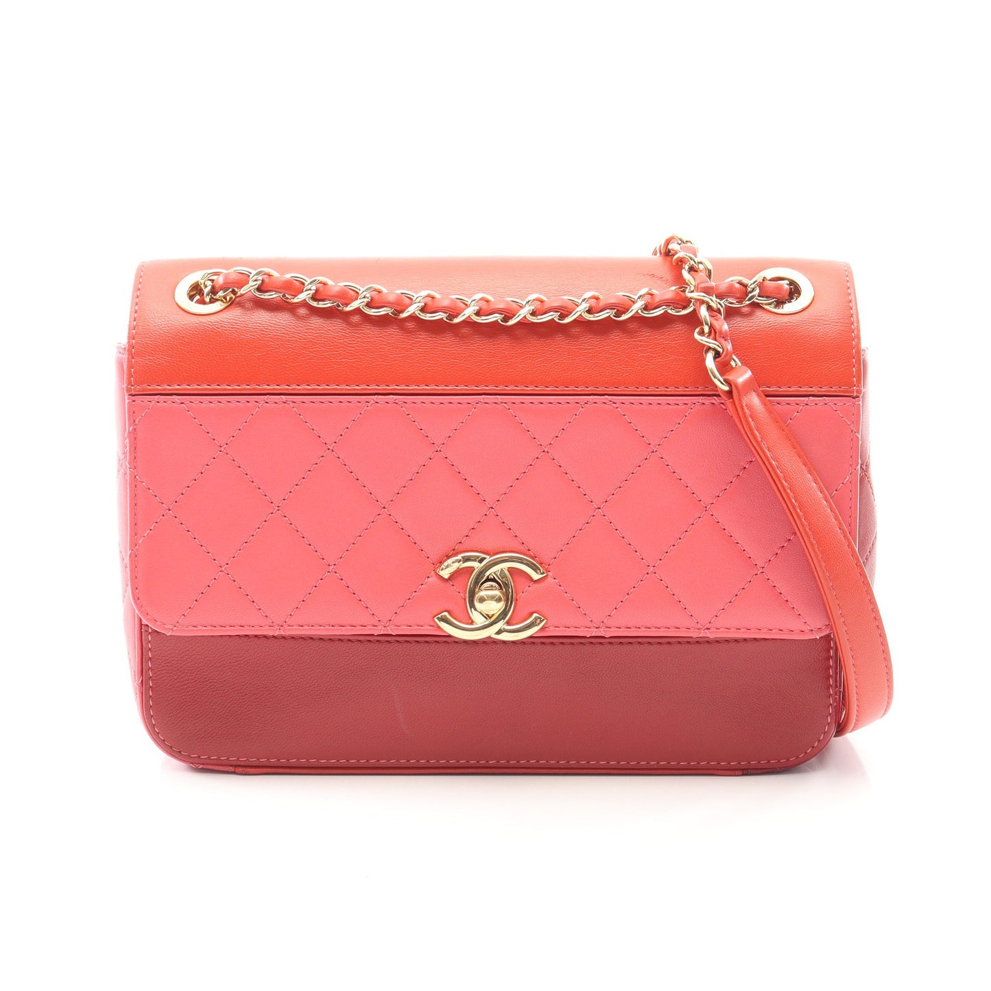 マトラッセ チェーンショルダーバッグ ラムスキン レッド マルチカラー ゴールド金具 シャネル バッグ CHANEL