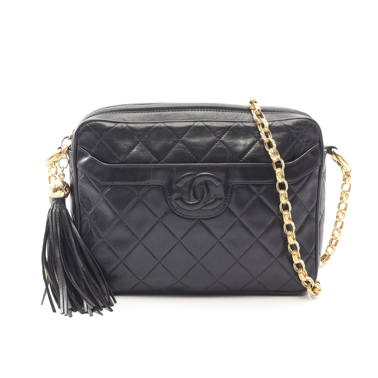 マトラッセ タッセル チェーンショルダーバッグ ラムスキン ブラック ゴールド金具 ヴィンテージ シャネル バッグ CHANEL