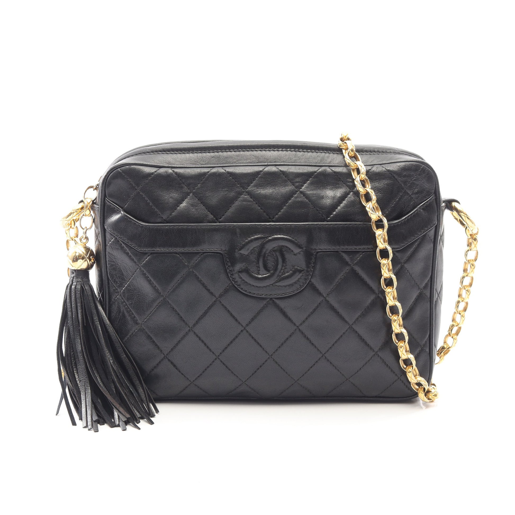 マトラッセ タッセル チェーンショルダーバッグ ラムスキン ブラック ゴールド金具 ヴィンテージ シャネル バッグ CHANEL