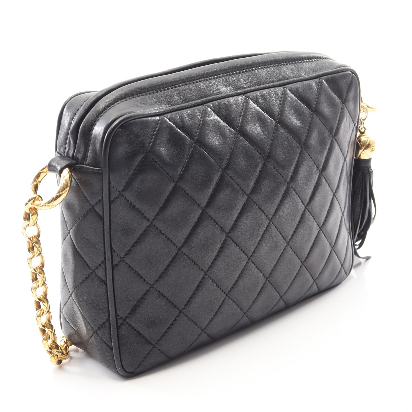 マトラッセ タッセル チェーンショルダーバッグ ラムスキン ブラック ゴールド金具 ヴィンテージ シャネル バッグ CHANEL