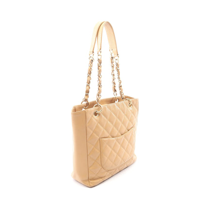 マトラッセ PST チェーンショルダーバッグ チェーントートバッグ キャビアスキン ベージュ ゴールド金具 シャネル バッグ CHANEL