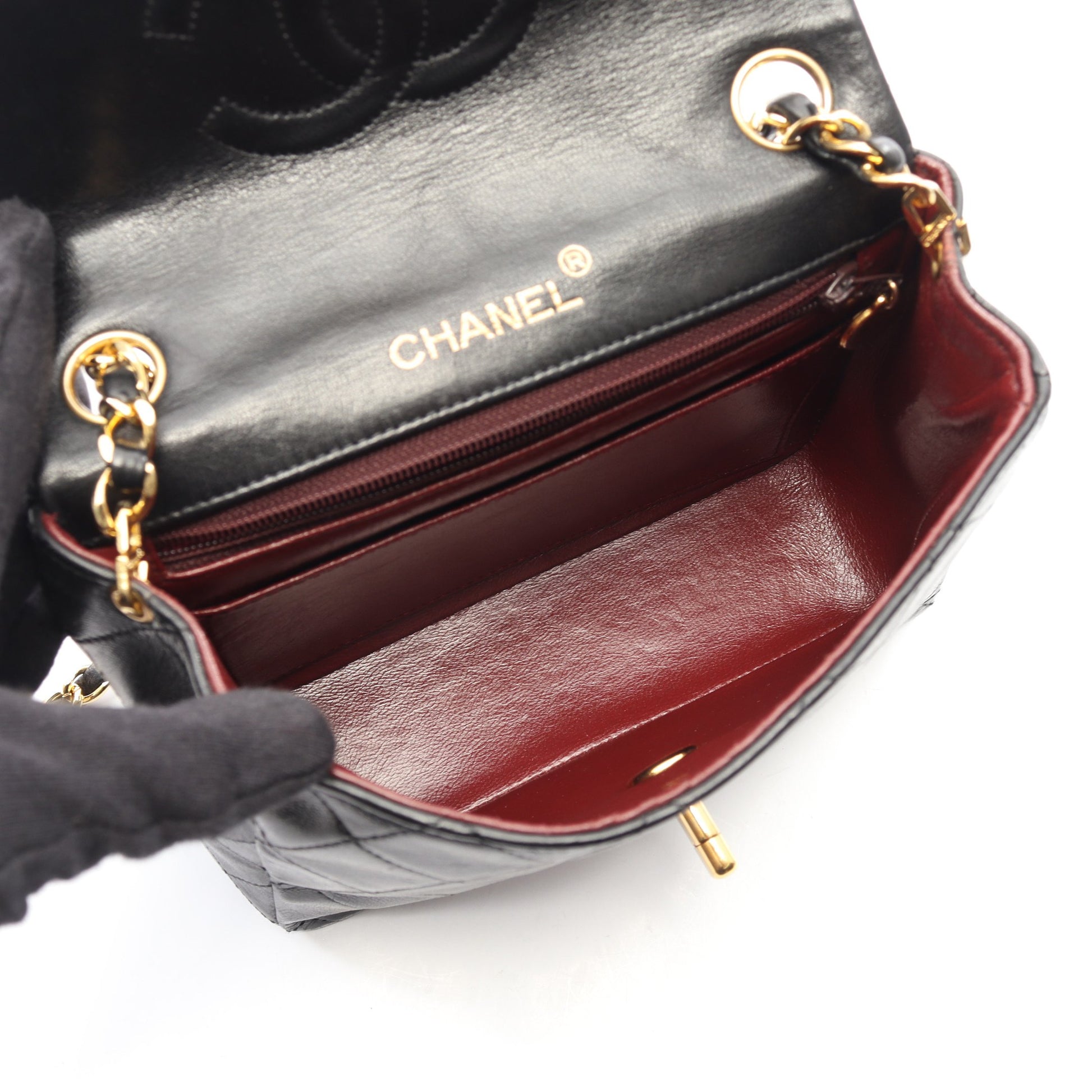 ミニマトラッセ チェーンショルダーバッグ ラムスキン ブラック ゴールド金具 シャネル バッグ CHANEL
