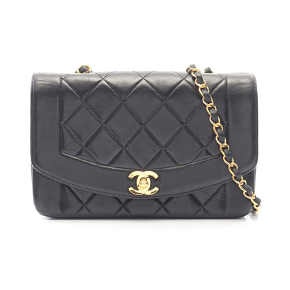 マトラッセ ダイアナフラップ チェーンショルダーバッグ ラムスキン ブラック ゴールド金具 シャネル バッグ CHANEL