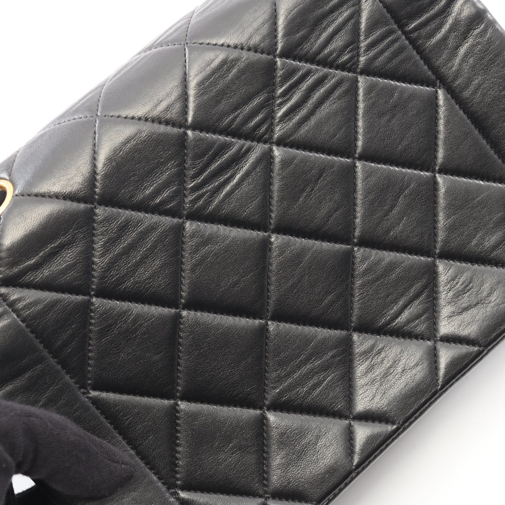 マトラッセ ダイアナフラップ チェーンショルダーバッグ ラムスキン ブラック ゴールド金具 シャネル バッグ CHANEL