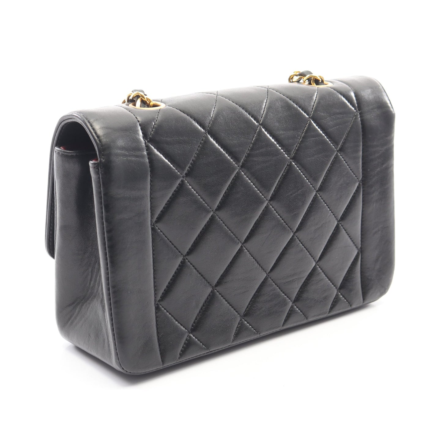 マトラッセ ダイアナフラップ チェーンショルダーバッグ ラムスキン ブラック ゴールド金具 シャネル バッグ CHANEL