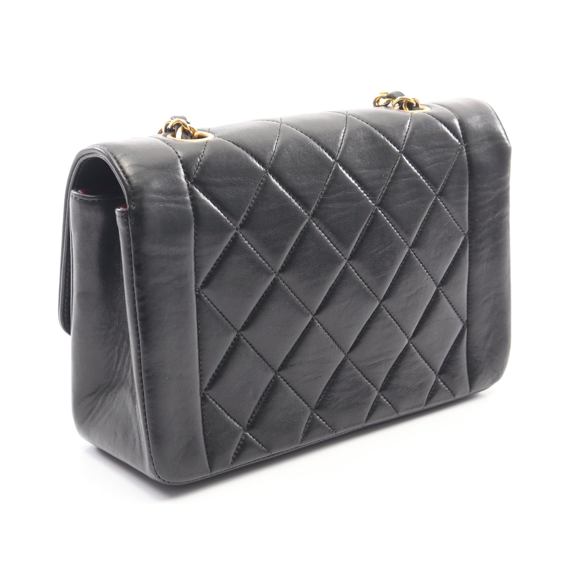 マトラッセ ダイアナフラップ チェーンショルダーバッグ ラムスキン ブラック ゴールド金具 シャネル バッグ CHANEL