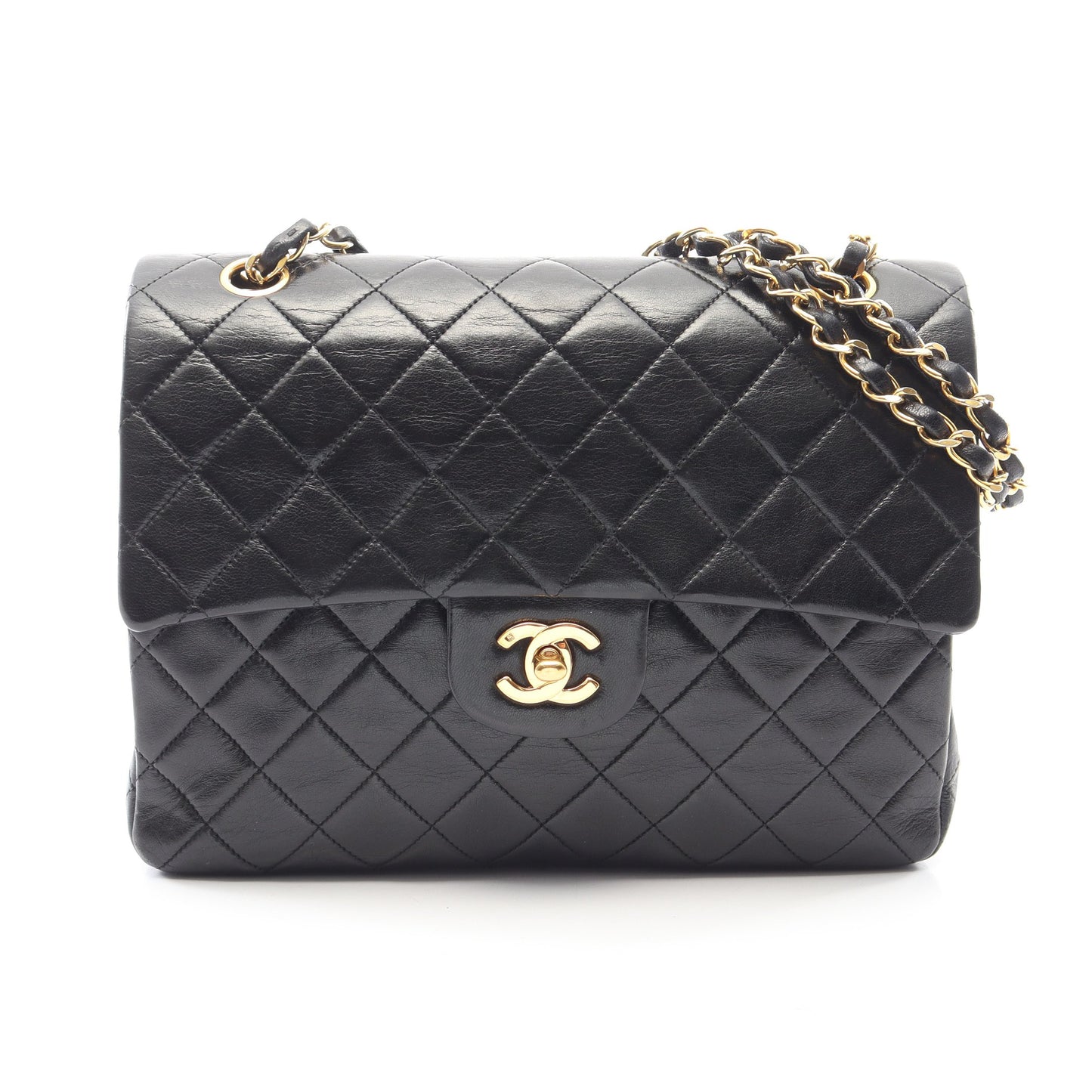 マトラッセ Wフラップ Wチェーンショルダーバッグ ラムスキン ブラック ゴールド金具 シャネル バッグ CHANEL