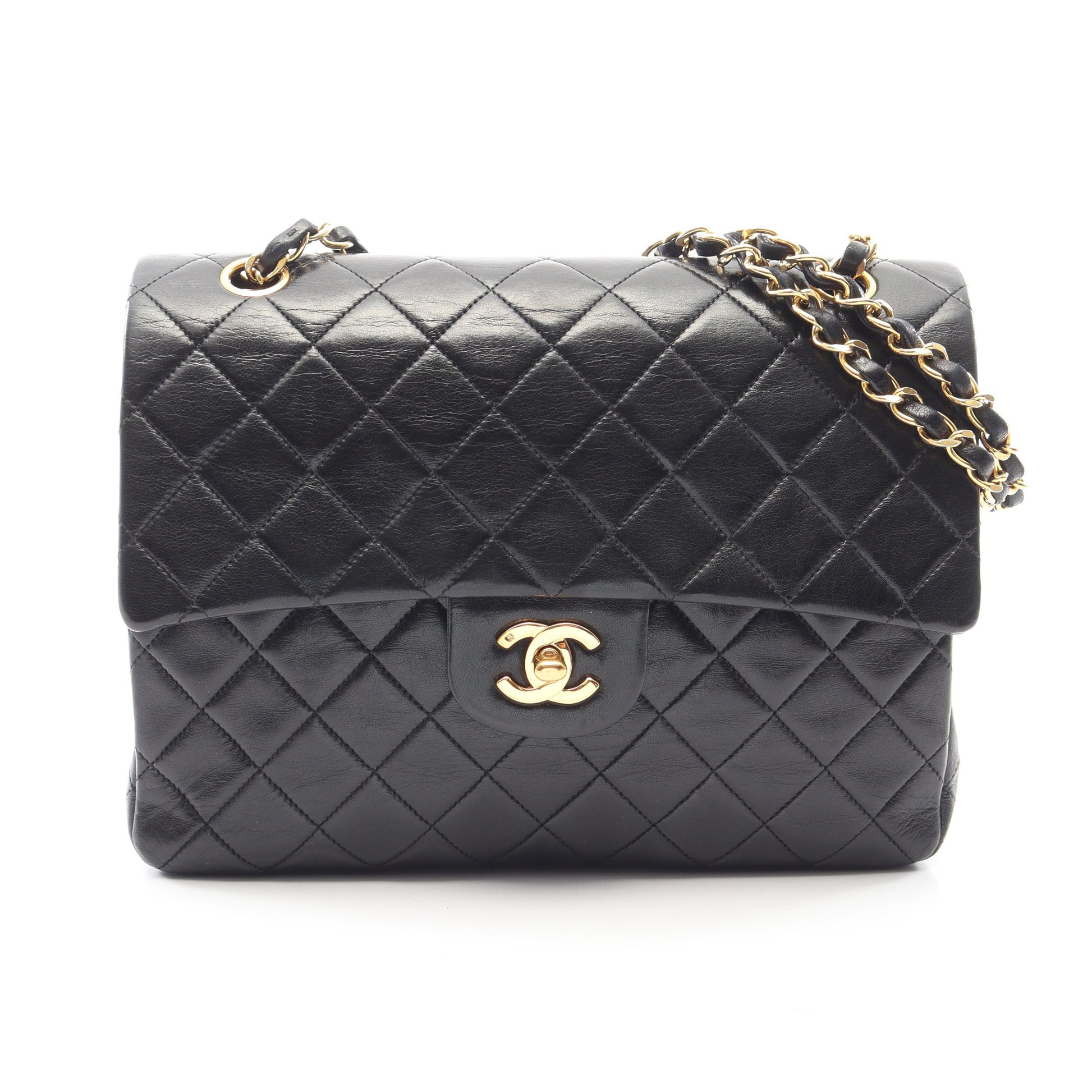 マトラッセ Wフラップ Wチェーンショルダーバッグ ラムスキン ブラック ゴールド金具 シャネル バッグ CHANEL