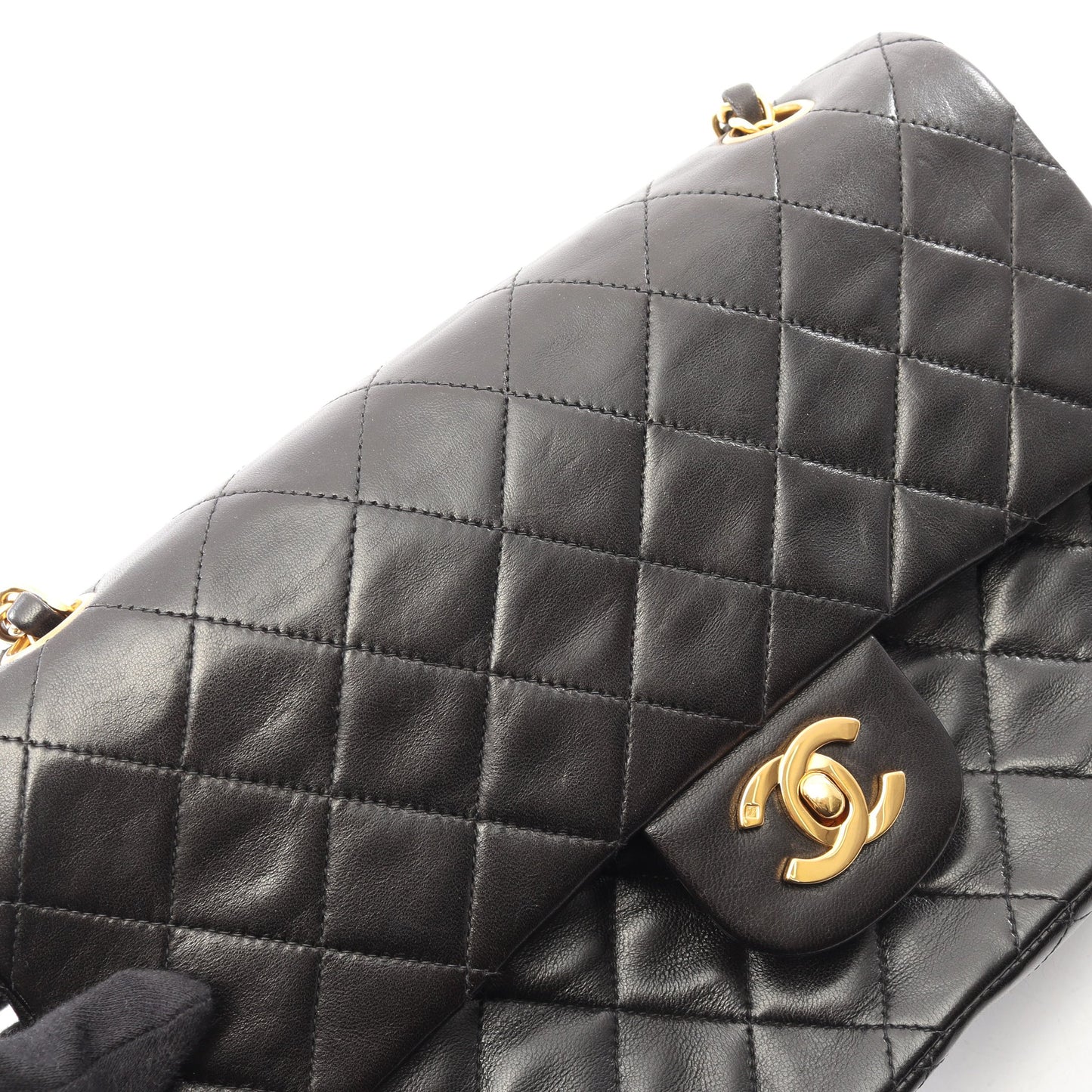 マトラッセ Wフラップ Wチェーンショルダーバッグ ラムスキン ブラック ゴールド金具 シャネル バッグ CHANEL