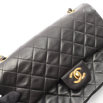 マトラッセ Wフラップ Wチェーンショルダーバッグ ラムスキン ブラック ゴールド金具 シャネル バッグ CHANEL