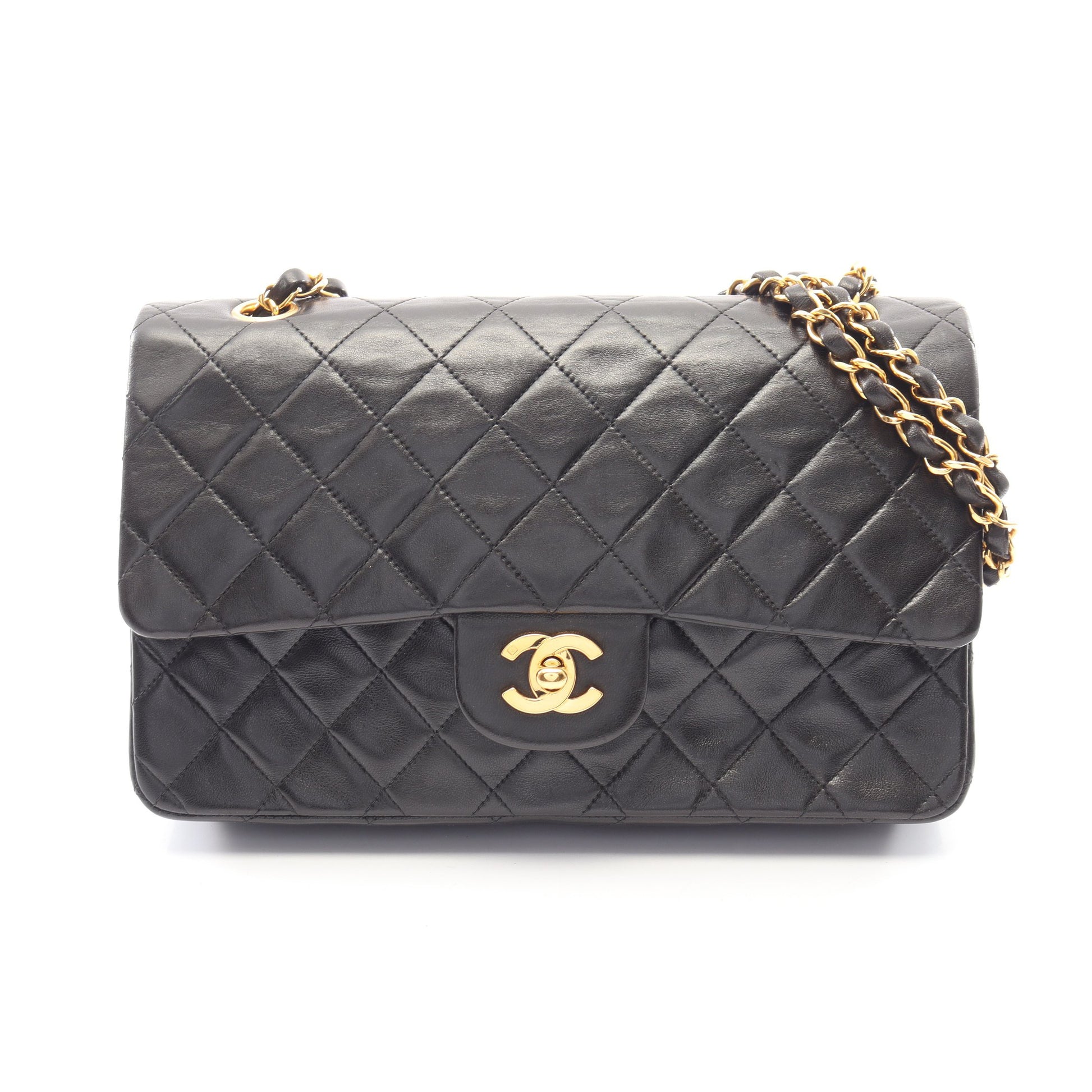 マトラッセ Wフラップ Wチェーンショルダーバッグ ラムスキン ブラック ゴールド金具 シャネル バッグ CHANEL